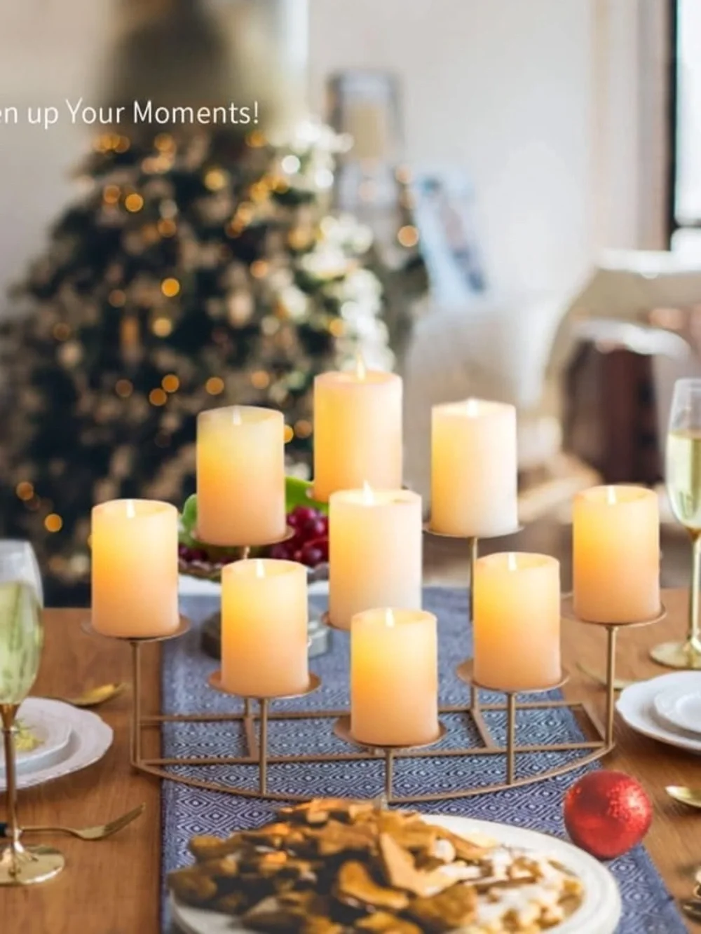 Gold 9-Branch Candelabra Candle Holder For Fireplace,Table Centerpiece & Holiday